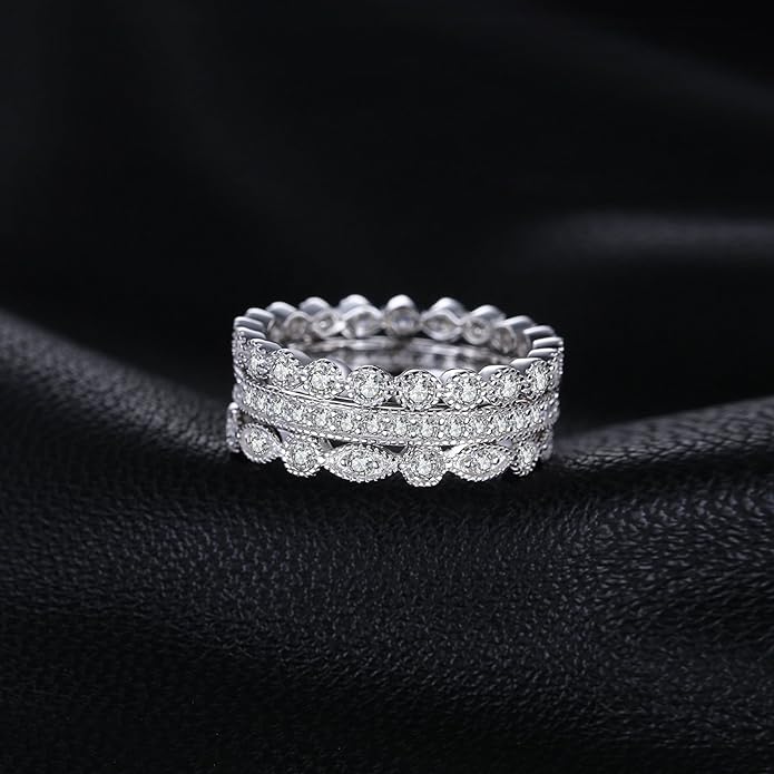 JewelryPalace 14K Gold Plated 925 Sterling Silver Rings for Women, Cubic Zirconia Promise Rings for Her, Stackable Wedding Bands Rings for Women Set Size 4-12