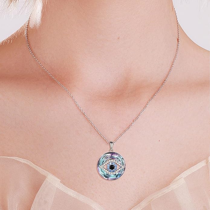WINNICACA Sterling Silver Evil Eye Necklace Protection Crystal Pendant for Women Good Luck Vintage Evil Eye Pendant Jewelry Birthday Gifts for Women Friend Female