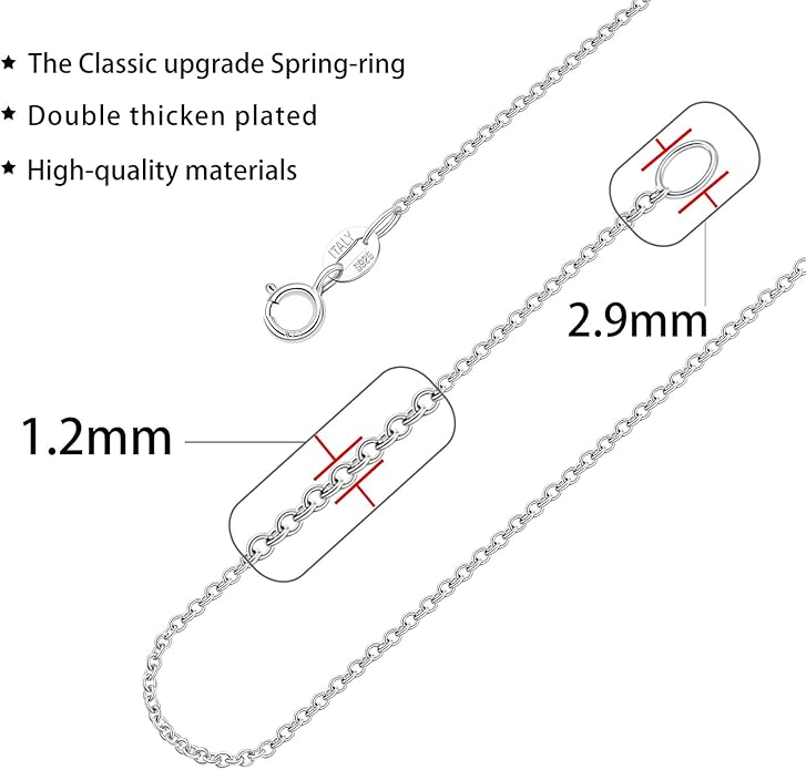 925 Sterling Silver Chain Necklace for Women Girls 1.2mm Cable Chain Italian Thin Silver Chain Super Sturdy & Lasting Shiney 16/18/20/22/24 Inch