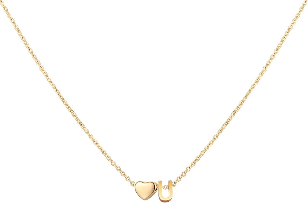 Initial Heart Necklace 18K Gold Plated Stainless Steel Tiny Heart Letter Necklace Personalized Monogram Name Necklace for Women