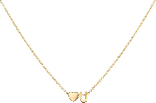 Initial Heart Necklace 18K Gold Plated Stainless Steel Tiny Heart Letter Necklace Personalized Monogram Name Necklace for Women