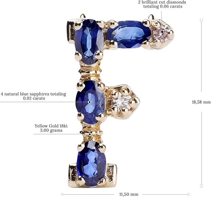 Albert Hern Blue Sapphire Initial Necklace With Diamonds & 18K Gold Chain | Irresistible Letter Pendants Jewelry | Perfect Valentine’s Day, Anniversary & Birthday Gift