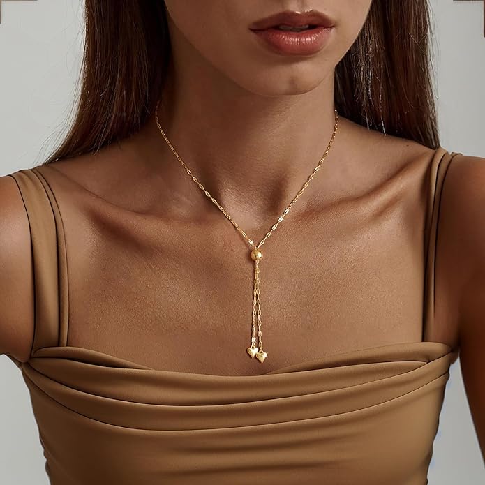 Lariat Necklace for Women, Dainty 14K Gold/Silver Plated Long Necklaces for Women Trendy Simple Layered Y-Shaped Drop Pendant Necklace Adjustable Gold Jewelry Gifts For Her Christmas Stocking Stuffer