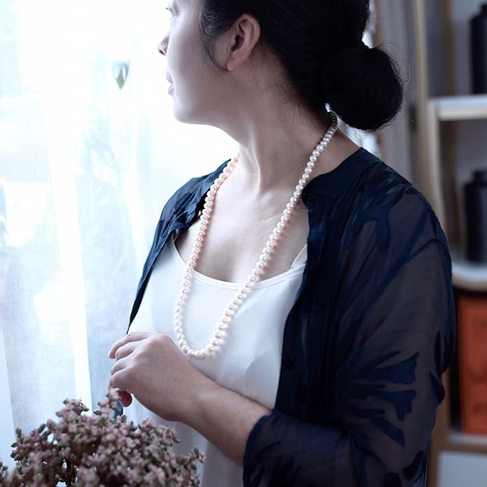 II ROUND PEARL II Real Pearl Necklace for Women Ivory Beige Cream White Pearls Jewelry Men Cultured Freshwater Sterling Silver Wedding