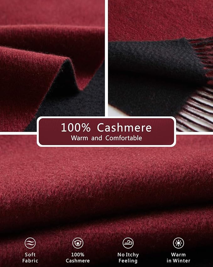 EURKEA 100% Cashmere 2025 Winter Scarf for Women Fringed Edges Warm & Soft Lightweight Solid/Plaid/Two-Tone Free Size