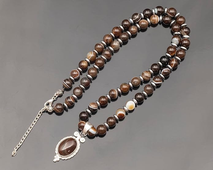 Natural Carnelian Agate Silver Pendant, Genuine Black Onyx Beaded Necklace, Gemstone Strong Necklace, 18x13 Cabachon, Fashion Dainty Jewelry, Healing Crystal Chakra Necklace, Minimalist Necklace