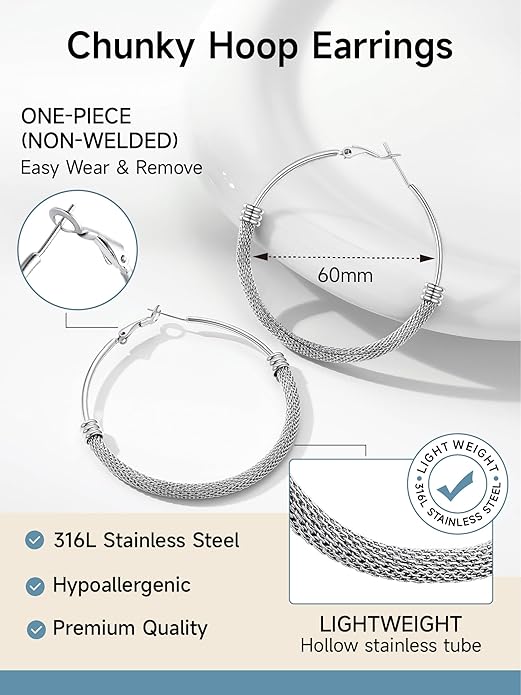 PROSTEEL 30/40/60/80/100mm Chunky Hoop Earrings For Women Gold Plated/Black Stainless Steel Hoops Earrings Statement Jewelry