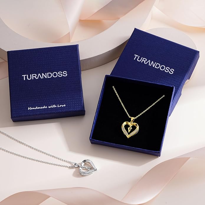 Turandoss Heart Initial Necklaces for Women - Dainty 14K Gold Plated CZ Heart Pendant Necklace with Tiny Letter A-Z, Non Tarnish Waterproof Trendy Jewelry Gifts for Mom Wife Girlfriend