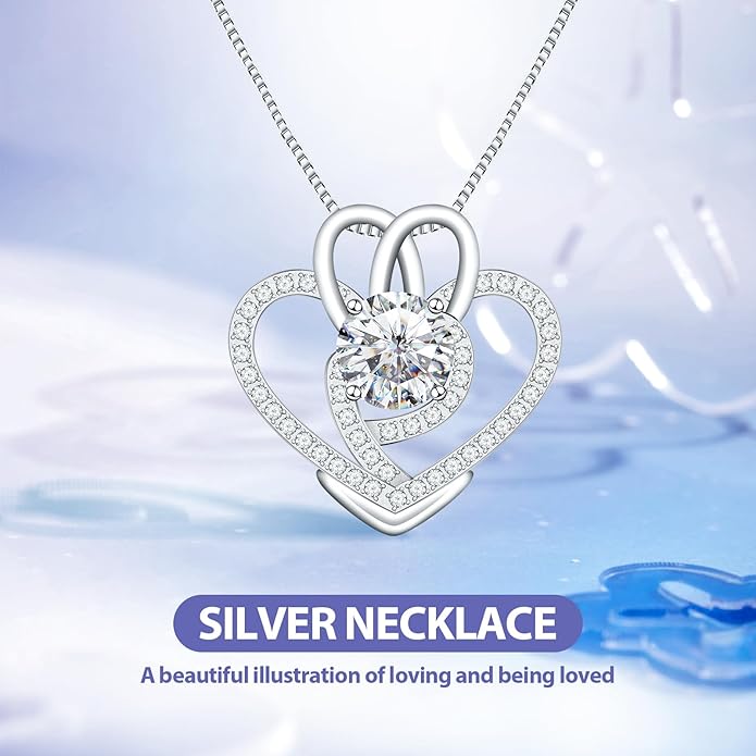 Infinity Necklace for Women, 925 Sterling Silver Heart Necklace with 5A Zircon, White Gold Plated Adjustable Chain, Gift for Valentine's Day, Birthday, Anniversary for Wife, Girlfriend, Mom