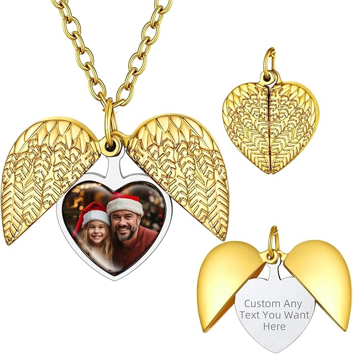 Supcare Locket Necklace That Holds Pictures-Engraved Photo Pendant Custom Jewellery Gifts for Men Women (with Jewellery Gift Box)