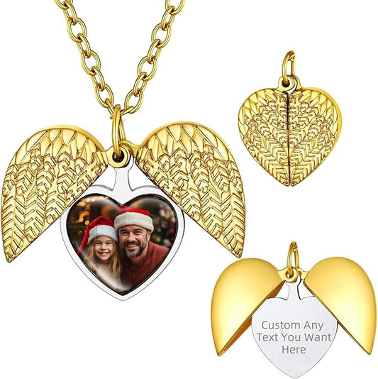 Supcare Locket Necklace That Holds Pictures-Engraved Photo Pendant Custom Jewellery Gifts for Men Women (with Jewellery Gift Box)