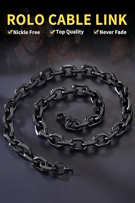 ChainsHouse Stainless Steel Cable Chain Necklaces for Men Women, 3mm/5mm/7mm/9mm/12mm 18K Gold/Black Plated Mens Cable Link Chains, 18"-30" Length - Send Gift Box