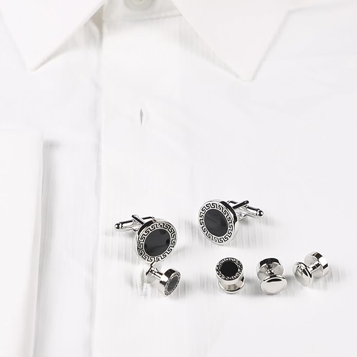 MENDEPOT Men Formal Wear Dress Shirt Cufflinks And Studs Set With Box Wedding Groom Groomsmen Gift