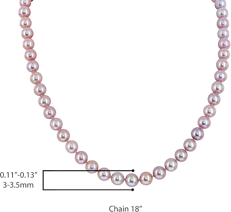 14K White Gold or Yellow Gold AAA Pink Freshwater Cultured Pearls Silk-Knotted 18inch Princess Pearls Strand Necklace - Choice of Pearl Size & Clasp Gold Color