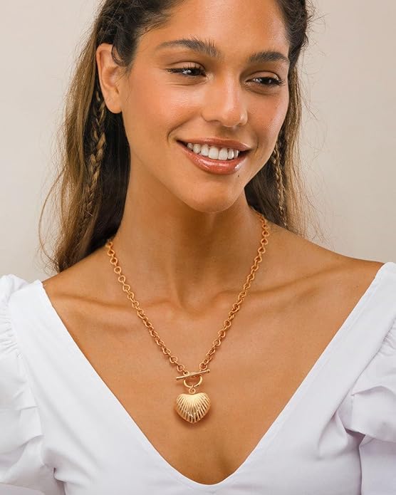 CANEVINKA Dainty Cross Medallion/Heart Pendant Chain Necklace 18K Gold Plated Oval Choker Fashion OT Toggle Jewelry Handmade for Women Simple Gold Charm Necklace