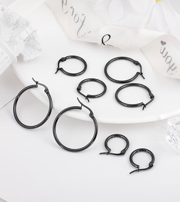 4 Pairs Titanium Hoop Earrings for Sensitive Ears Hypoallergenic Pure Titanium Earrings for Women Men G23 Lightweight Small Huggie Hoop Earrings Set 12MM 15MM 20MM 25MM