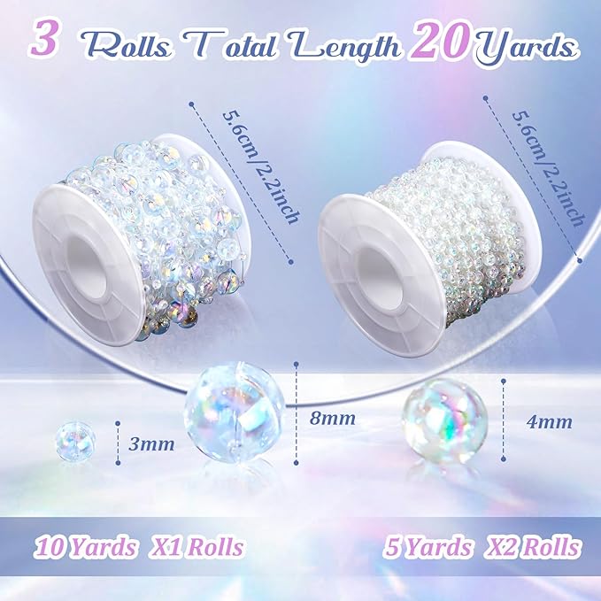 Bonuci 3 Rolls 66 Feet Pearls String Garland Faux Pearl Garland Spool Roll Strand Decoration Artificial Beads Chain Trim for Crafting String of Flowers Valentine Wedding Party(Colorful,4mm)