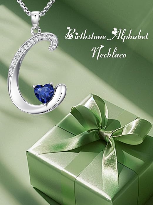 Christmas Gifts for Women Alphabet A to Z Initial Birthstone Pendant Necklaces for Women - 18k White Gold Plated Personalized Name Jewelry Valentine Mothers Day Birthday Gifts for Women Her Girlfriend
