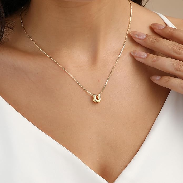 Bubble Gold Letter Necklace for Women, 14k Gold Plated Balloon Initial Necklace, Dainty Gold Necklace for Women, Personalized Bubble Pendant Name Necklace, Fashion Accessories Trendy Jewelry