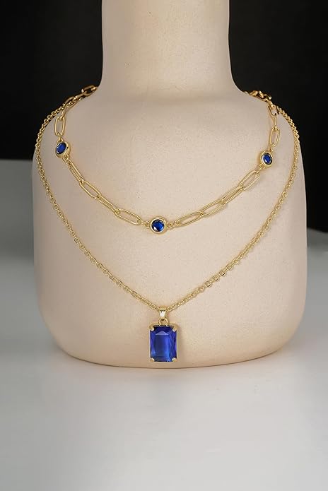 Gold Layered Pendant Necklaces for Women 14k Gold Plated Crystal Choker Necklace Paperclip Rhinestone Necklace Party Prom Jewelry