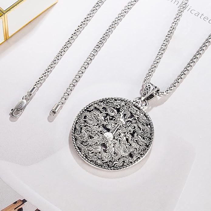 Dankadi Men 100% 925 Sterling Silver Necklace Vintage Design Dragon Pendant Silver Jewelry For Men Gift 18-28 Inch Box Chain- Italy