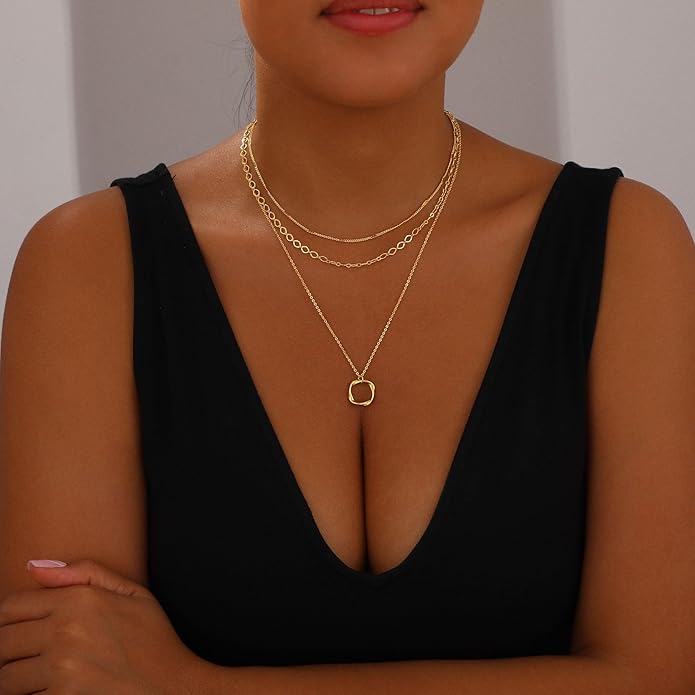 BBV Layered Gold Necklaces for Women Stackable Dainty 14K Gold Plated Silver Chain Necklace Layering Cute Fashion Pendant Choker Necklaces Trendy Jewelry Set Gifts for Women