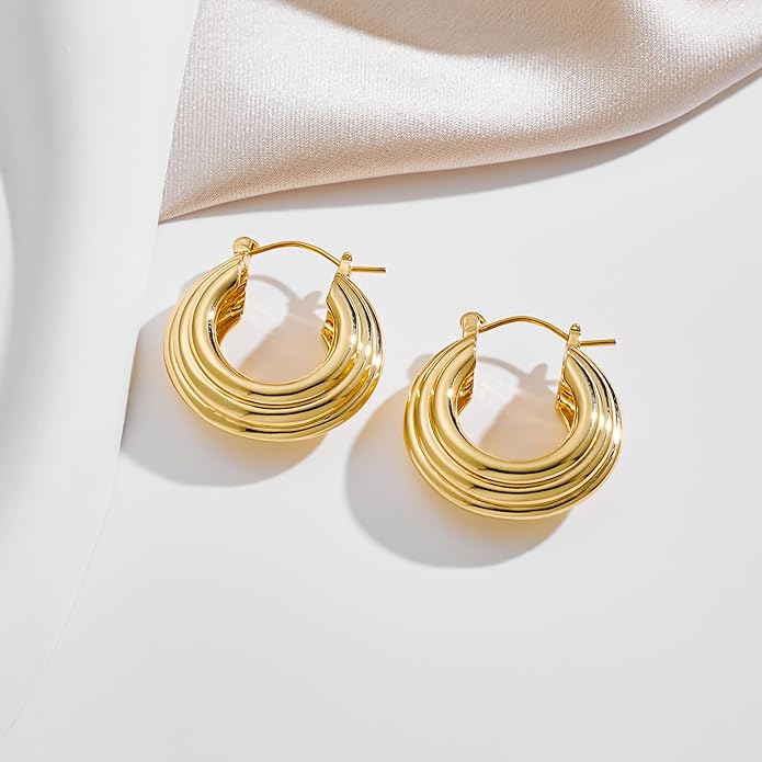 YUJIE Gold Plated Hoop Earrings for Women Brass Earring Chunky Statement Jewelry