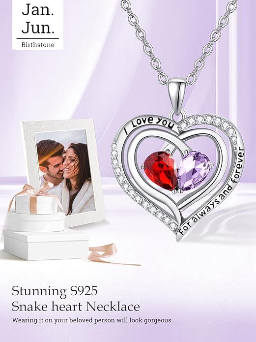 Zeuslia Double Birthstone Necklace Gifts for Wife - 925 Sterling Silver Sunflower/Rose/Crown Cross/Compass/Heart Pendant I Love You Necklace, Anniversary Birthday Gifts for Wife Girlfriend Mom Her