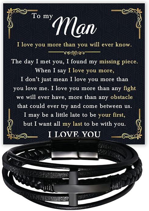 Mapileng To My Man – Braided Leather & Stainless Steel Bracelet with Heartfelt ‘Love You Forever’ - Elegant Gift Box Included, Gift from Girlfriend or Wife for Husband, Boyfriend, or Brother