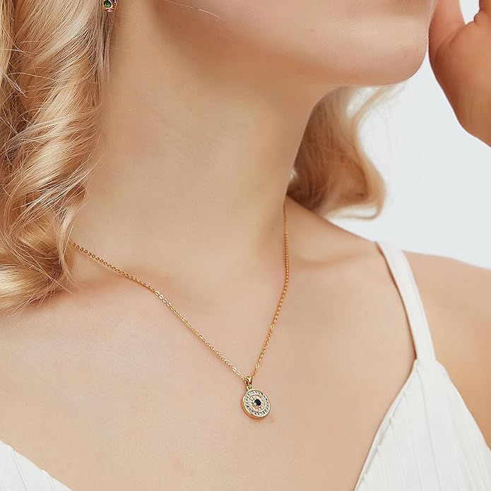 White Gold 14K Gold Plated Necklaces for Women Evil Eye Necklace for Women Girls Evil Eye Hamsa Hand of Fatima Pendant Necklace Good Luck Necklace Jewelry