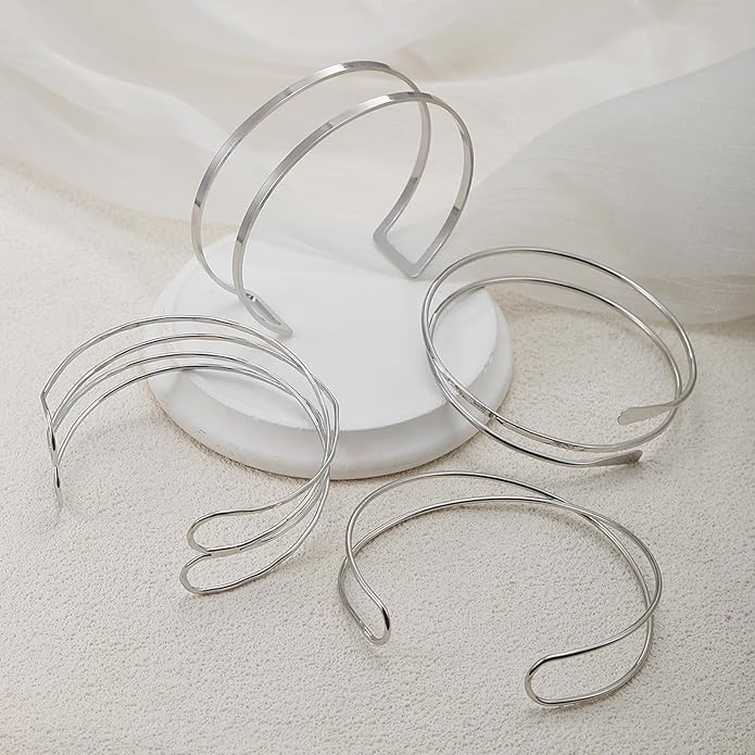 YVVLEE 4 Pieces Gold Arm Cuff Bracelets Set Jewelry Upper Coil Bangle Bracelets Adjustable Armband Set for Women