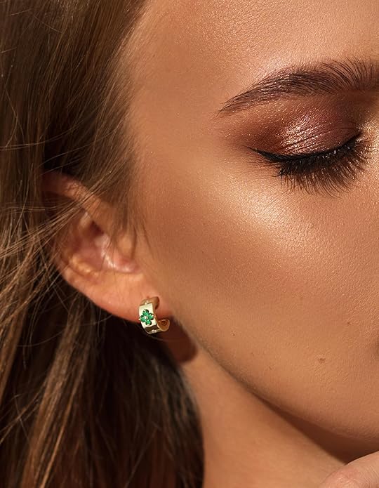 Premium Emerald&Moissanite Clover Hoop Earrings for Women Gifts Nickel Free|D Color VVS1 Clarity 3EX Cut|S925 Sterling Silver 18K Gold Plated Non Tarnish