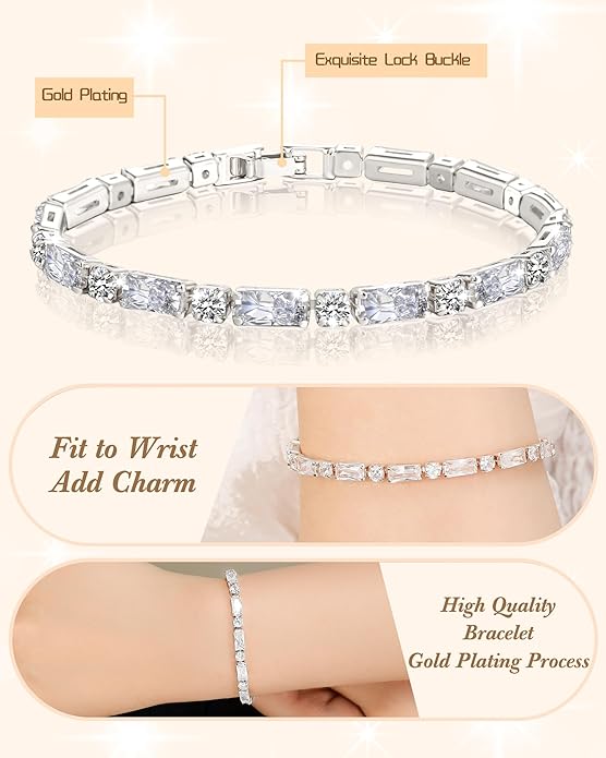 Tennis Bracelets for Women, 14K Gold Plated Diamond Bracelet, Cubic Zirconia Dainty Gold Bracelet for Women, Gifts Jewelry for Women