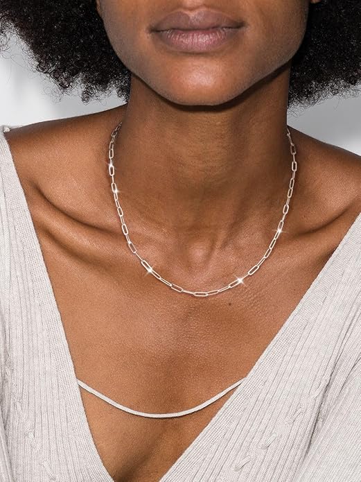 MBW Silver Paperclip Chain Necklace for Women,Dainty Sterling Silver Choker Necklaces for Women Trendy Simple Long Chunky Minimalist Waterproof Link Necklace Jewelry Gifts for Women 16/18/20 in