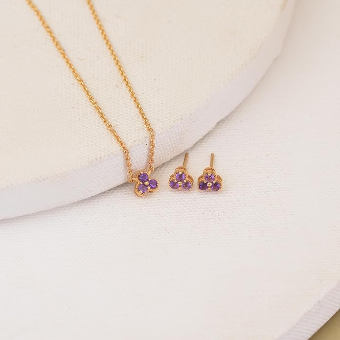 DEVSHINE 925 Sterling Silver Cluster Pendant & Earring Set with 2.5mm Round Natural Gemstones – Dainty Floral Design, Chain Included – Citrine, Rhodolite Garnet, Amethyst, Red Garnet & Sky Blue Topaz, 14K Gold & Rhodium Plating – Gift for Women