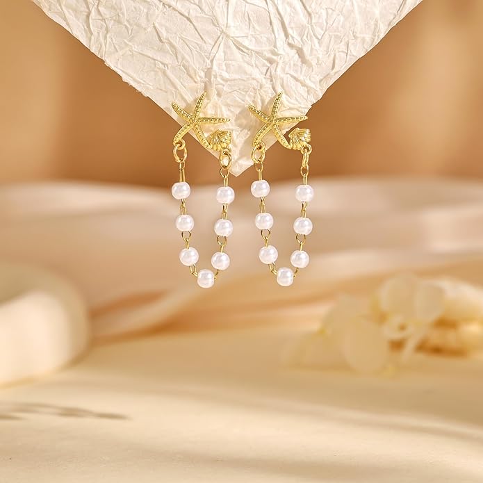 Freekiss Gold Chain Studs Earrings for Women Trendy: Hypoallergenic 14K Gold Plated Dangle Earrings Dainty Small Long Chain Earring Set Fashion Gold Jewelry for Women