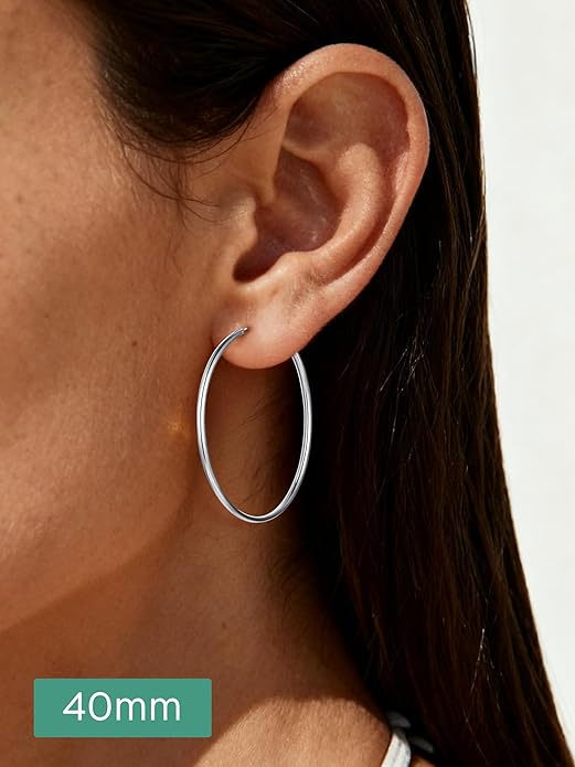 ChicSilver Hypoallergenic 925 Sterling Silver Hoop Earrings for Women, Lightweight Large Gold Plated Hoop Earrings, Endless Hoops Earring 20/30/40/50/60/70MM
