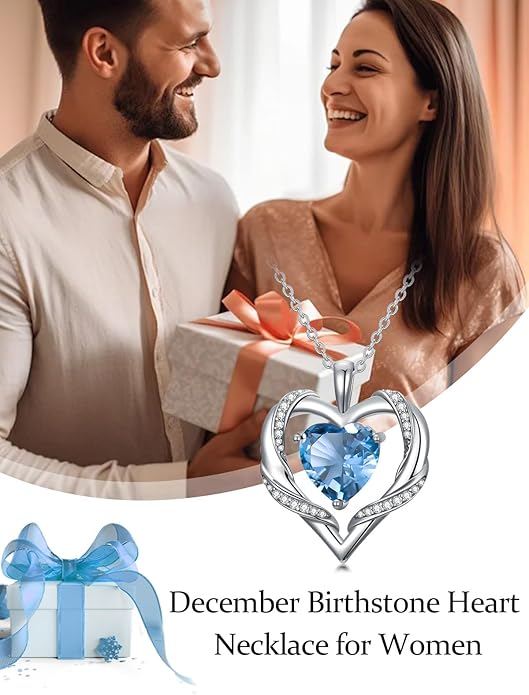 WINNICACA Birthday Gift for Mom Heart Necklace for Women 925 Sterling Silver Birthstone Necklace Jewelry Gift for Women Wife Her Girlfriend Sister