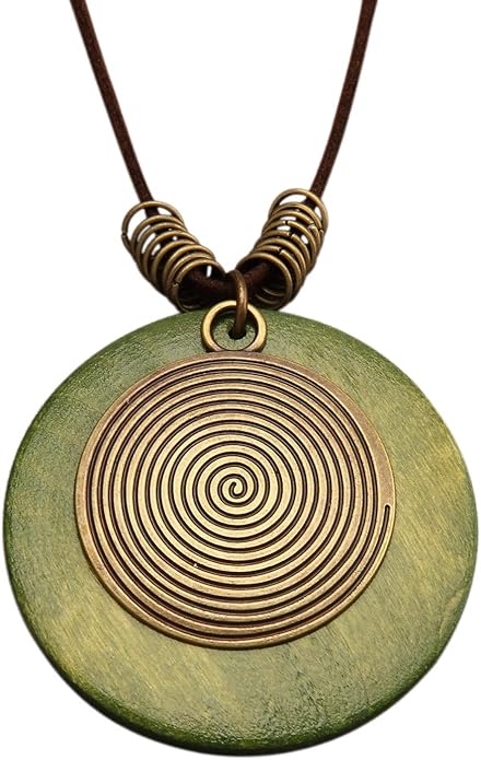 Long Boho Necklaces for Women Vintage Leather Wooden Pendant Y Choker Ethnic Style Gold Circle Hippie Sweater Necklace