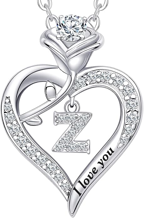 DWWGE Rose Heart Pendant Necklace Gifts for Wife, Engraved 'I love you' Gift for Wife Girlfriend, Anniversary Birthday Eternity Jewelry Present for Women, Moissanite Necklace Gift for Her