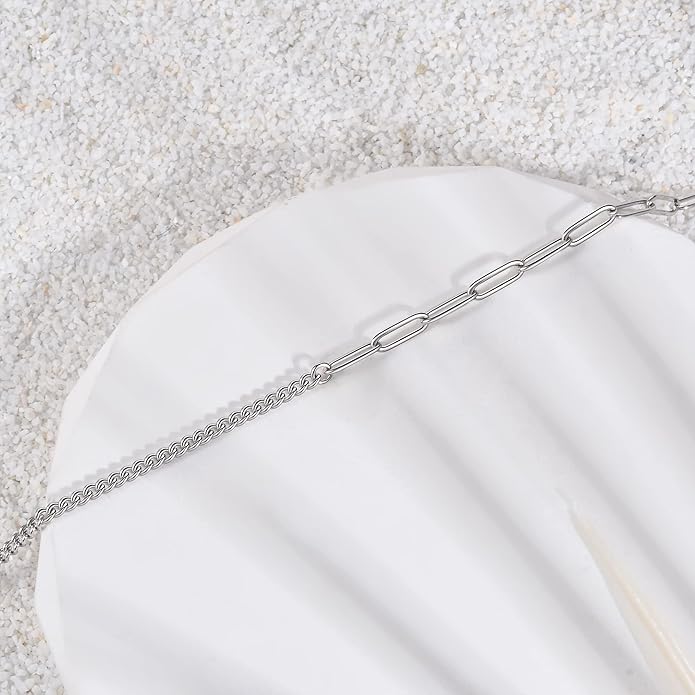 CHIC & ARTSY 925 Sterling Silver Ankle Bracelet Multilayer Anklets for Women Satellite, Star, Cross, Circle, Butterfly, Teardrop, Oval Disk Layered Anklet Beach Jewelry