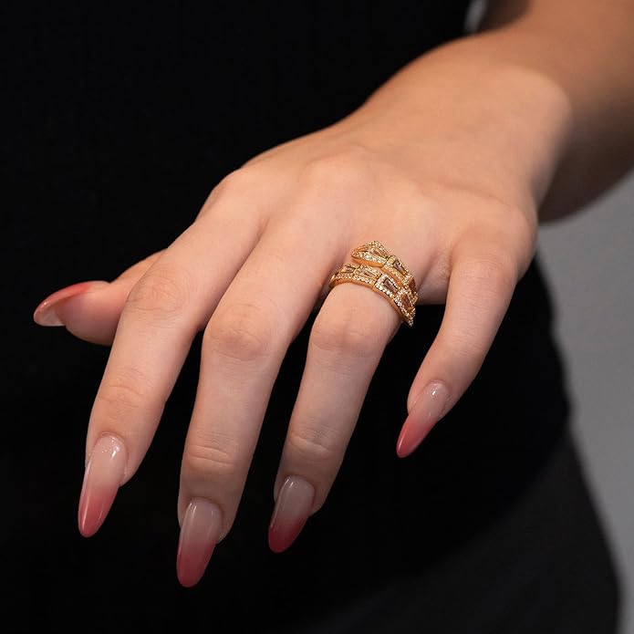 Aura & lrena Adjustable Snake Rings for Wome, 18K Gold or Platinum Plating Open-Ended Ring with AAA Cubic Zirconia Fashion Jewelry, Statement Gift Design Rings for Men and Women Non Tarnish