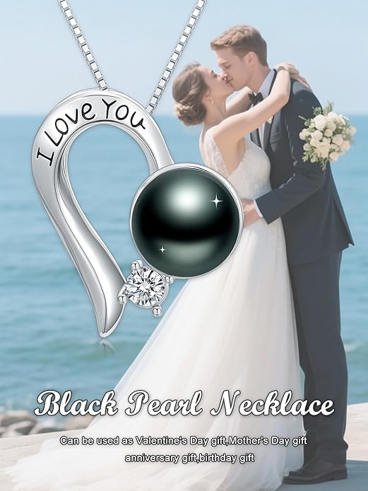 KANNSOAR Tahitian Black Pearl 18K White Gold Plated Sterling Silver Heart/Infinity/Four Leaf Clover Pendant Necklace Jewelry Gifts for Women Wife Mom Girlfriend Wedding Birthday Anniversary Christmas
