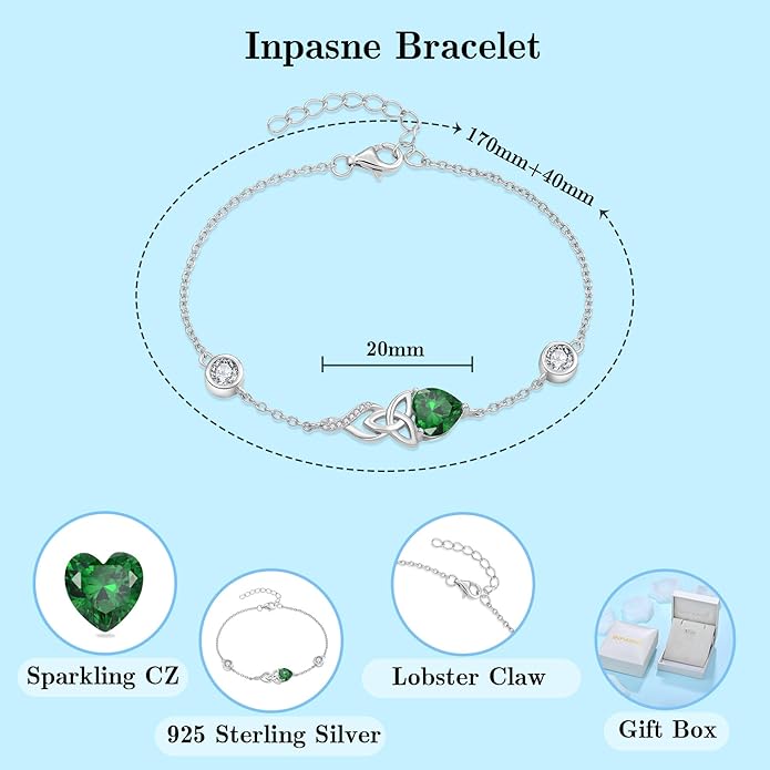 Infinity Celtic Knot Bracelet 925 Sterling Silver Birthstone Bracelet Irish Jewelry Gifts for Women