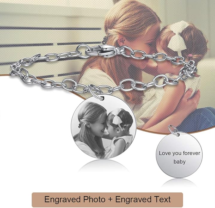 ROSI Personalized Bracelets with Picture Inside, Custom Projection Bracelets with Photos, Picture Bracelet Personalized Photo Gifts, Memorial Gifts for Women Mom Family Couple Girl
