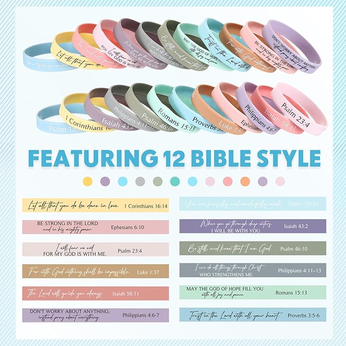 Ecation Bible Verses Bracelets Bulk Scripture Silicone Wristbands Inspirational Motivational Quote Rubber Wristbands Christian Bracelets for Easter Carnival Party Favors