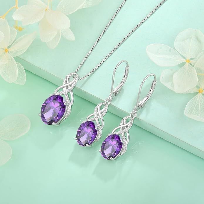 Starchenie 925 Sterling Silver Earrings for Women Infinity Dangle Earrings Amethyst Oval Cut Birthstone Jewelry Gift