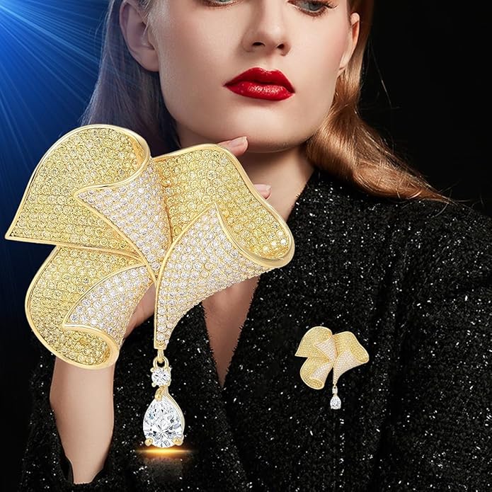 Flower Brooch Pin - Rhinestone Flower Pin 18k Gold Plated - Thanksgiving Day, Birthday, Wedding Gifts for Mom, Wife