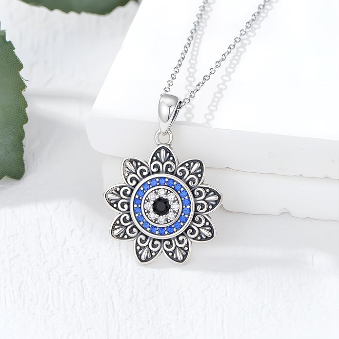 PELOVNY Evil Eye Necklaces 925 Sterling Silver Nazar Eye Protection Necklace Amulet Jewelry Gifts for Women