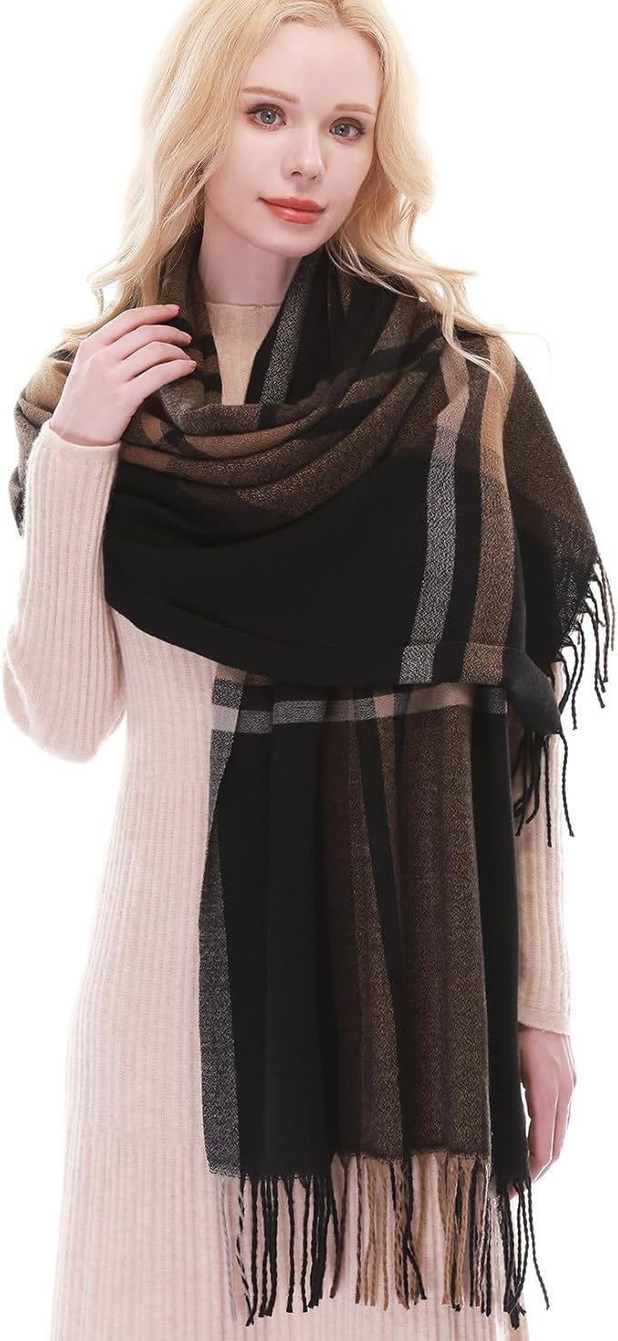 RIIQIICHY Plaid Scarf for Women Fall Winter Pashmina Scarves Wraps for Cold Weather Warm Large
